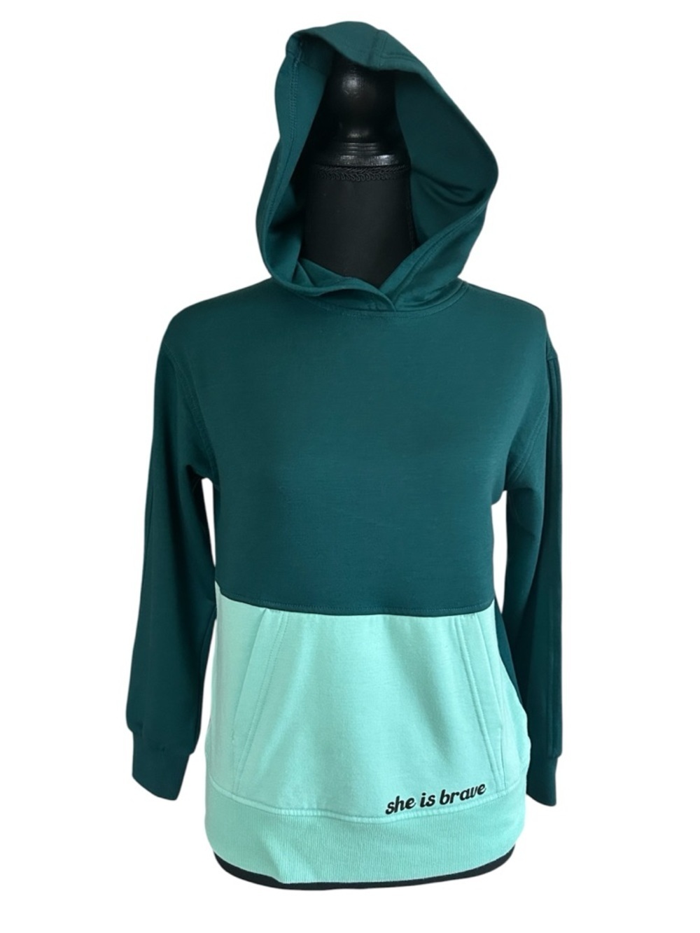Green Colorblock Hoodie She Is Brave Graphic Pullover Athleisure Size L 10/12